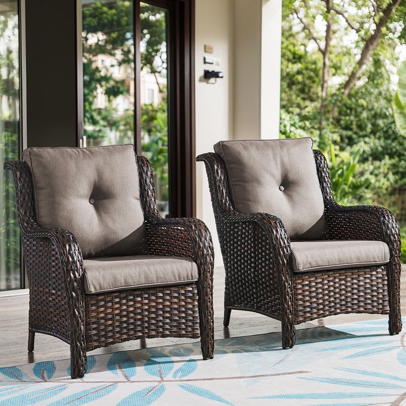 Bellefurn Patio Wicker Chairs Set of 2,High Back Outdoor Rattan Patio Chairs Outdoor Conversation Set for Garden Backyard Proch Deck