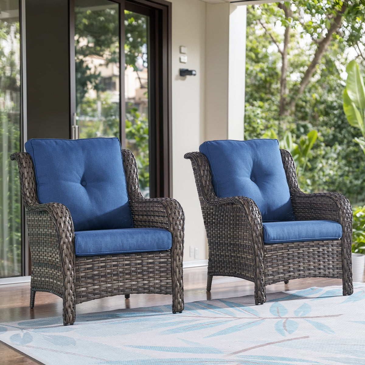 Bellefurn Patio Wicker Chairs Set of 2,High Back Outdoor Rattan Patio Chairs Outdoor Conversation Set for Garden Backyard Proch Deck