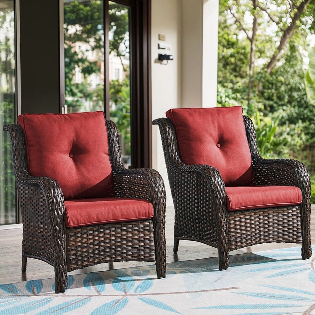 Bellefurn Patio Wicker Chairs Set of 2,High Back Outdoor Rattan Patio Chairs Outdoor Conversation Set for Garden Backyard Proch Deck
