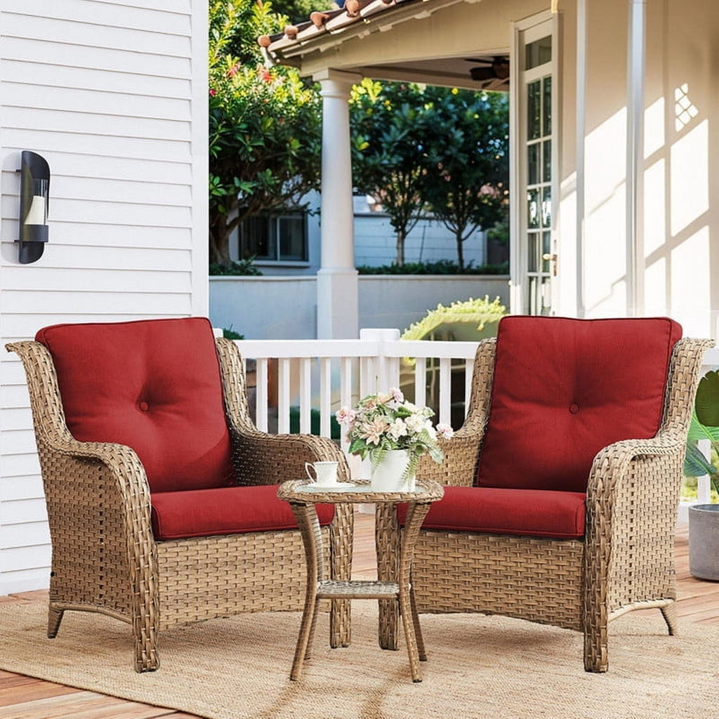 Bellefurn Patio Wicker Chairs Set of 2,High Back Outdoor Rattan Patio Chairs Outdoor Conversation Set for Garden Backyard Proch Deck