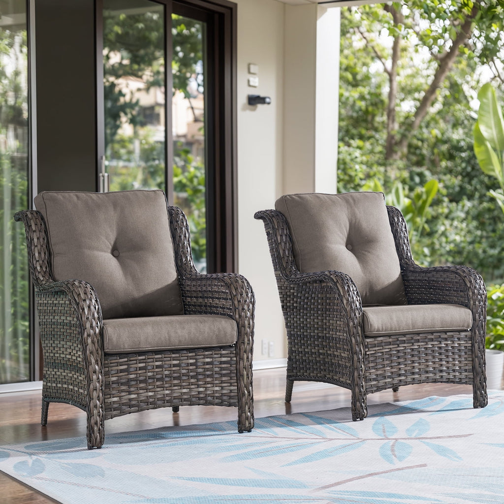 Bellefurn Patio Wicker Chairs Set of 2,High Back Outdoor Rattan Patio Chairs Outdoor Conversation Set for Garden Backyard Proch Deck