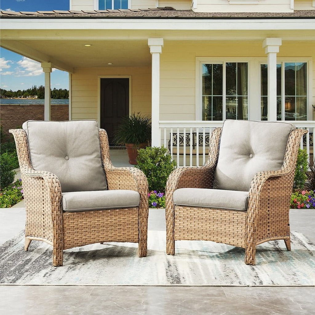 Bellefurn Patio Wicker Chairs Set of 2,High Back Outdoor Rattan Patio Chairs Outdoor Conversation Set for Garden Backyard Proch Deck