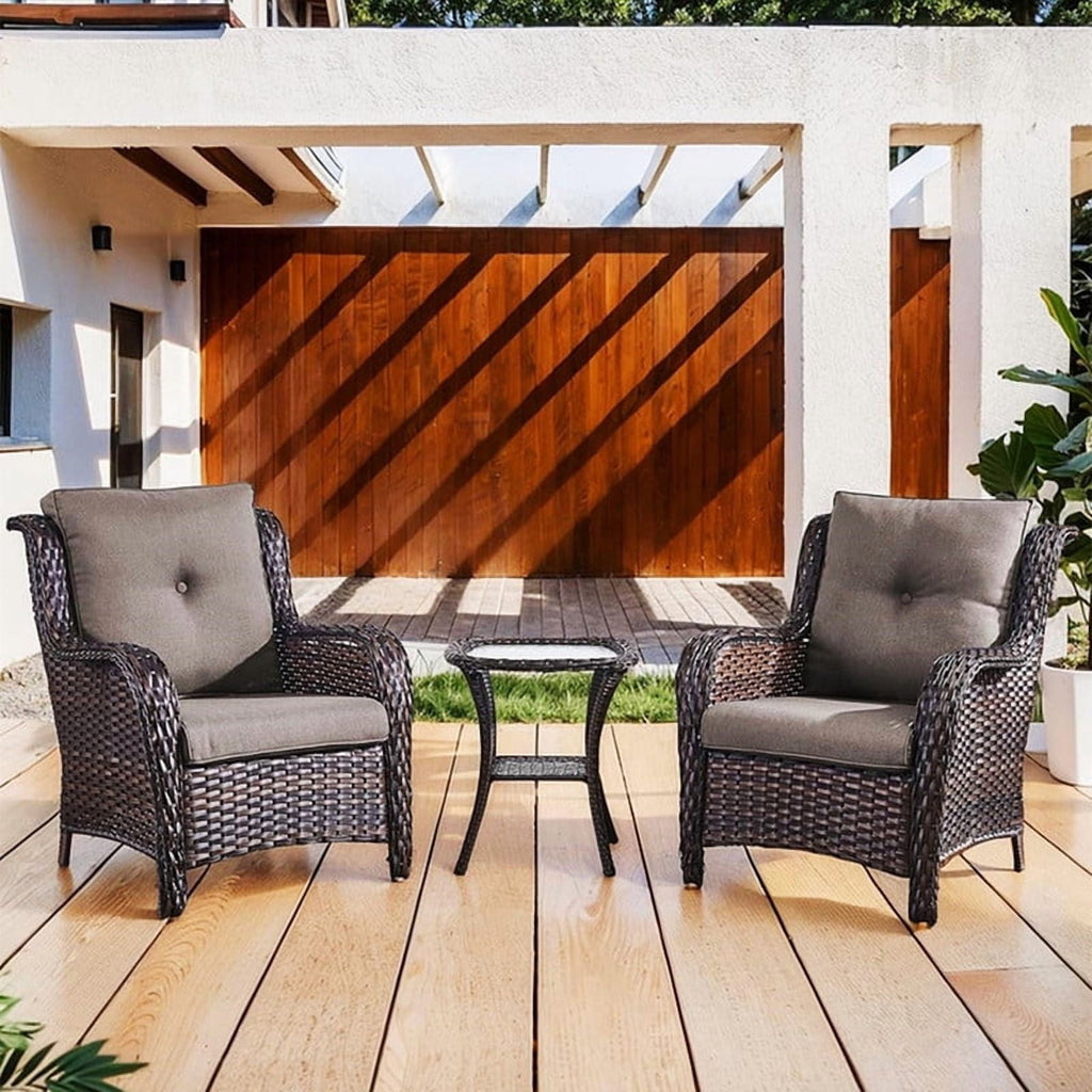 Bellefurn Patio Wicker Chairs Set of 2,High Back Outdoor Rattan Patio Chairs Outdoor Conversation Set for Garden Backyard Proch Deck
