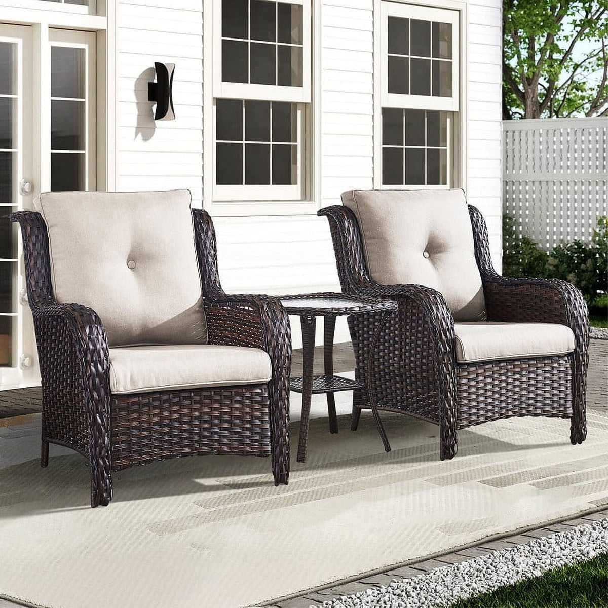 Bellefurn Patio Wicker Chairs Set of 2,High Back Outdoor Rattan Patio Chairs Outdoor Conversation Set for Garden Backyard Proch Deck
