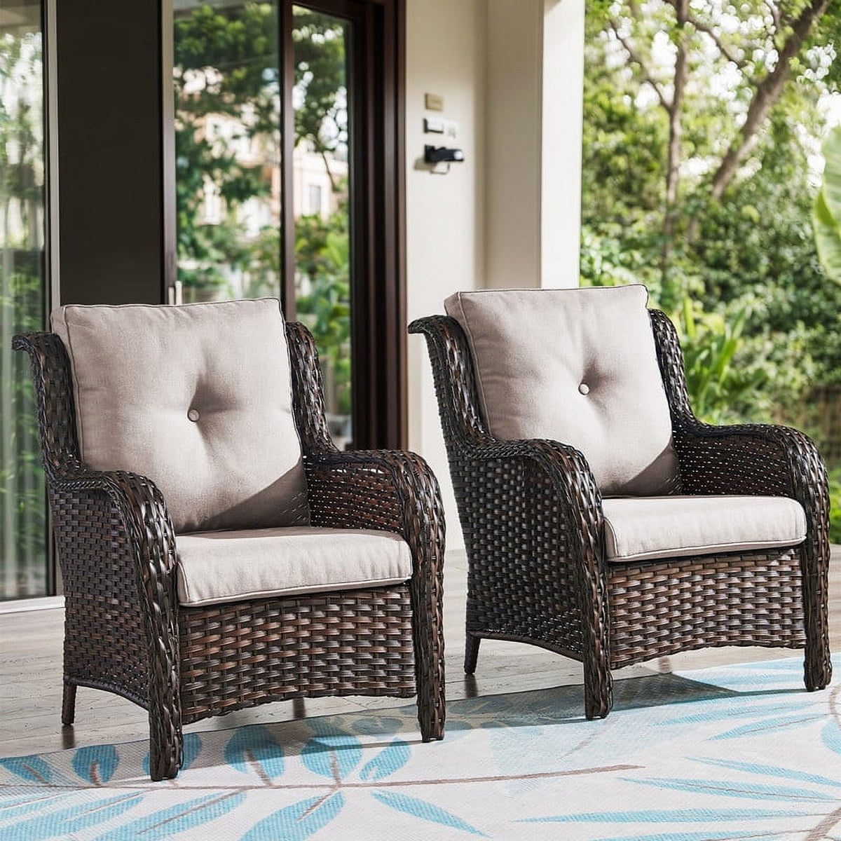 Bellefurn Patio Wicker Chairs Set of 2,High Back Outdoor Rattan Patio Chairs Outdoor Conversation Set for Garden Backyard Proch Deck