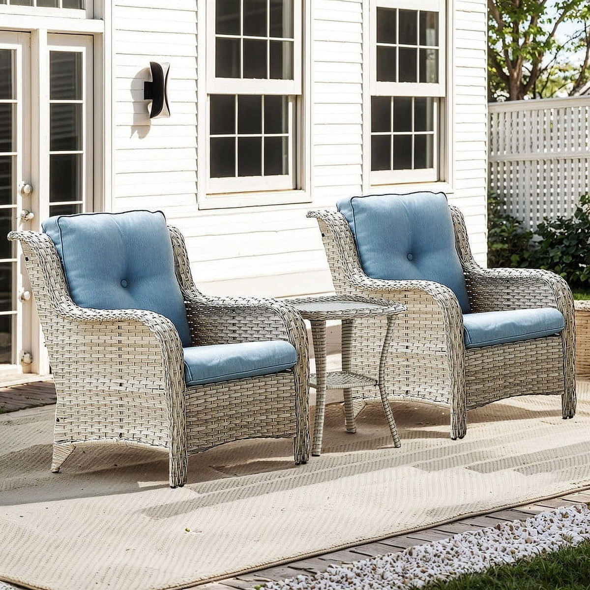 Bellefurn Patio Wicker Chairs Set of 2,High Back Outdoor Rattan Patio Chairs Outdoor Conversation Set for Garden Backyard Proch Deck