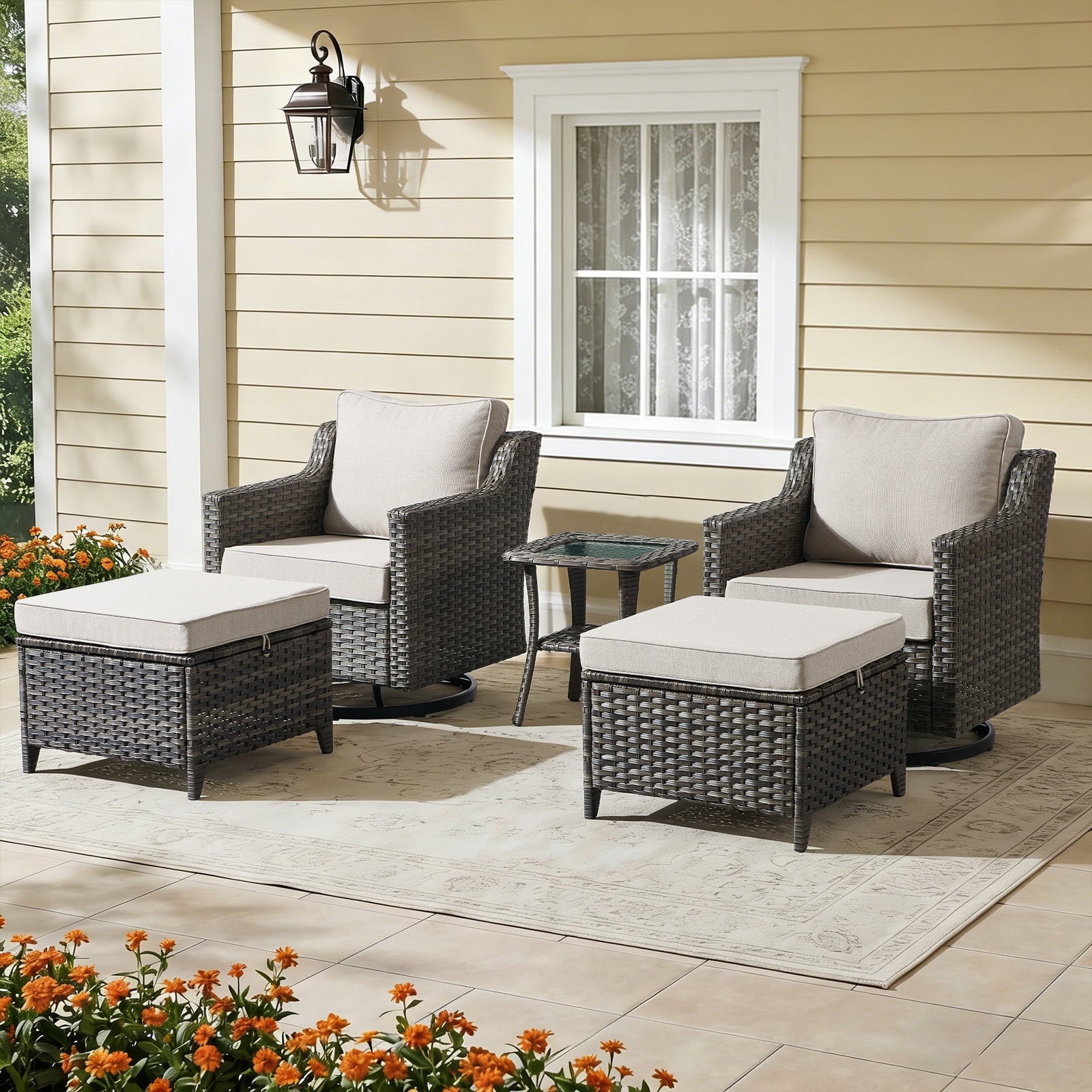 Bellefurn Outdoor Wicker Rocking Chair Patio Swivel Chairs Set of 2,Patio Swivel Rocker Rattan Furniture Sets for Outdoor Porch Deck Garden Backyard