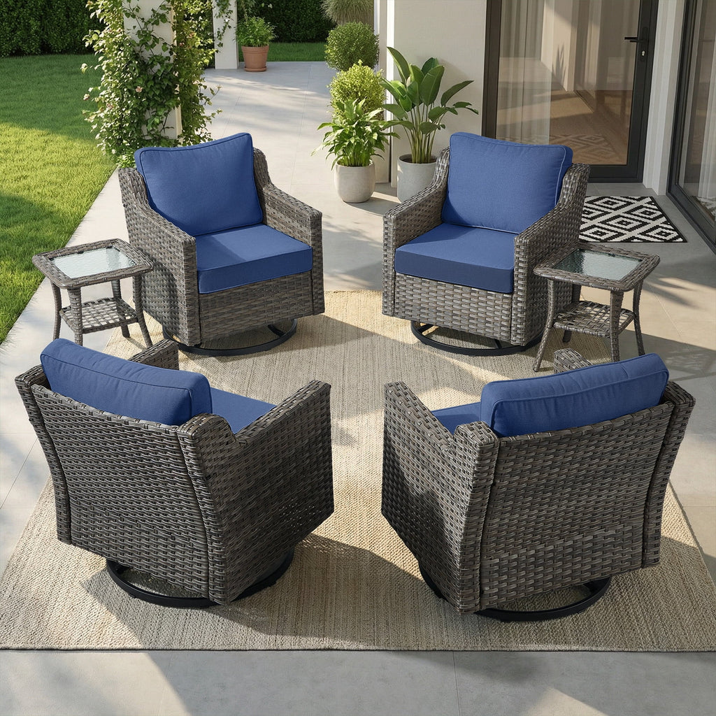 Bellefurn Outdoor Wicker Rocking Chair Patio Swivel Chairs Set of 2,Patio Swivel Rocker Rattan Furniture Sets for Outdoor Porch Deck Garden Backyard