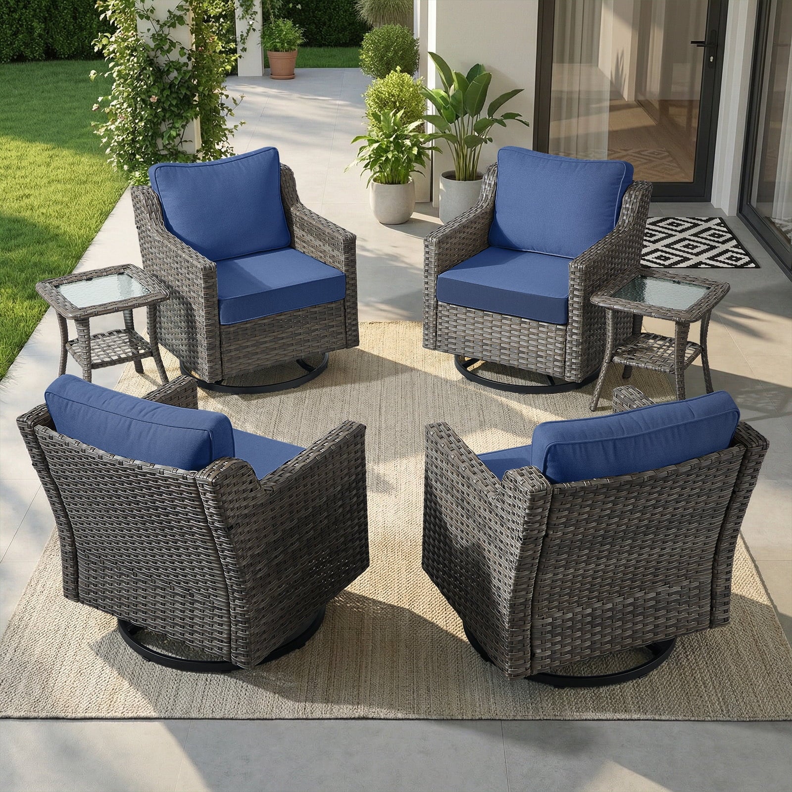Bellefurn Outdoor Wicker Rocking Chair Patio Swivel Chairs Set of 2,Patio Swivel Rocker Rattan Furniture Sets for Outdoor Porch Deck Garden Backyard