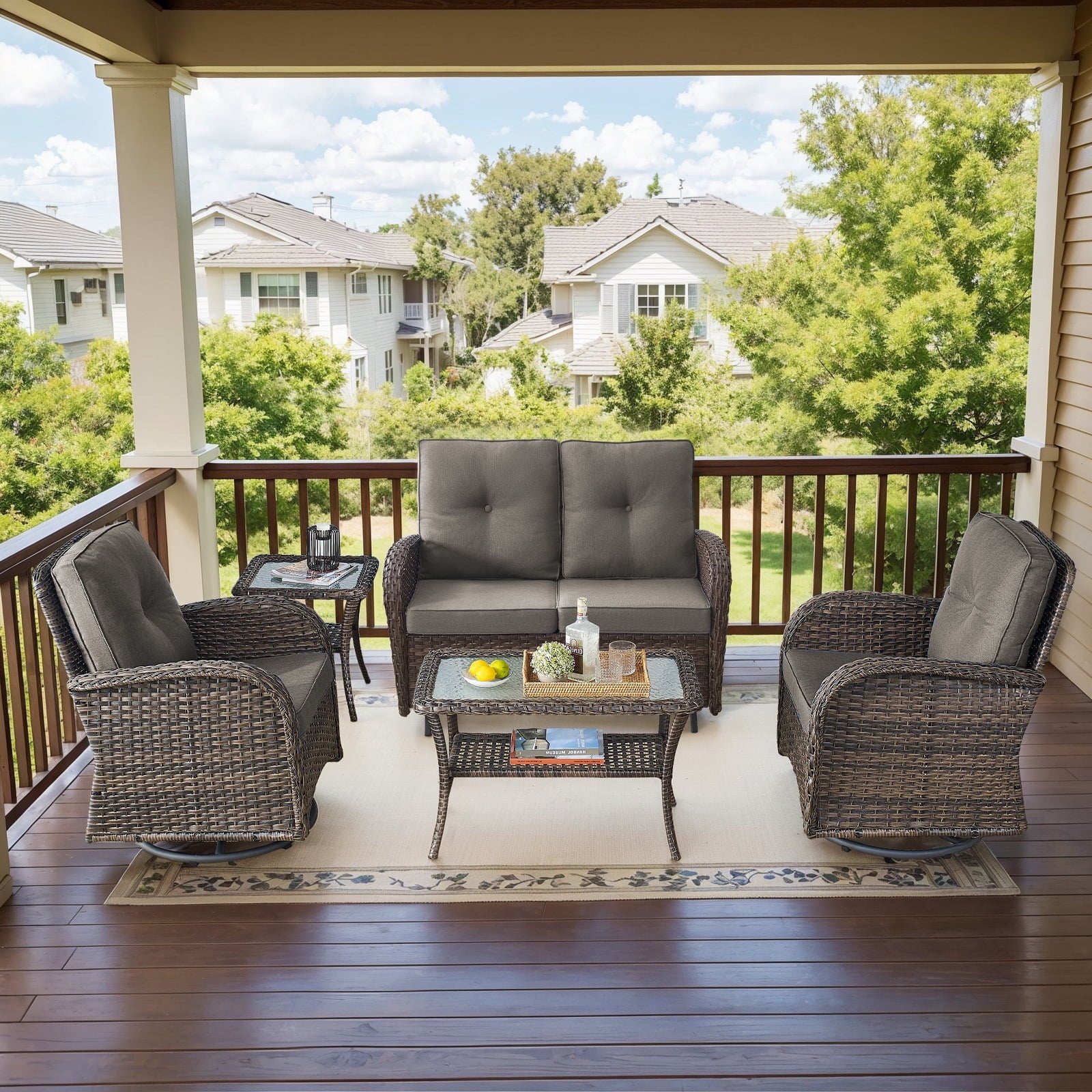 Bellefurn 5 Pieces Outdoor Patio Furniture Sets with Swivel Rocker Cha
