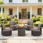 Bellefurn Luxury Patio Furniture Sets with 41” Propane Fire Pit Table,Rattan Outdoor Deep Seating Conversation Set with Swivel Glider Patio Chair,Rattan Sofa&Ottomans for Porch Backyard