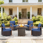 Bellefurn Luxury Patio Furniture Sets with 41” Propane Fire Pit Table,Rattan Outdoor Deep Seating Conversation Set with Swivel Glider Patio Chair,Rattan Sofa&Ottomans for Porch Backyard