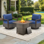Bellefurn Luxury Patio Furniture Sets with 41” Propane Fire Pit Table,Rattan Outdoor Deep Seating Conversation Set with Swivel Glider Patio Chair,Rattan Sofa&Ottomans for Porch Backyard