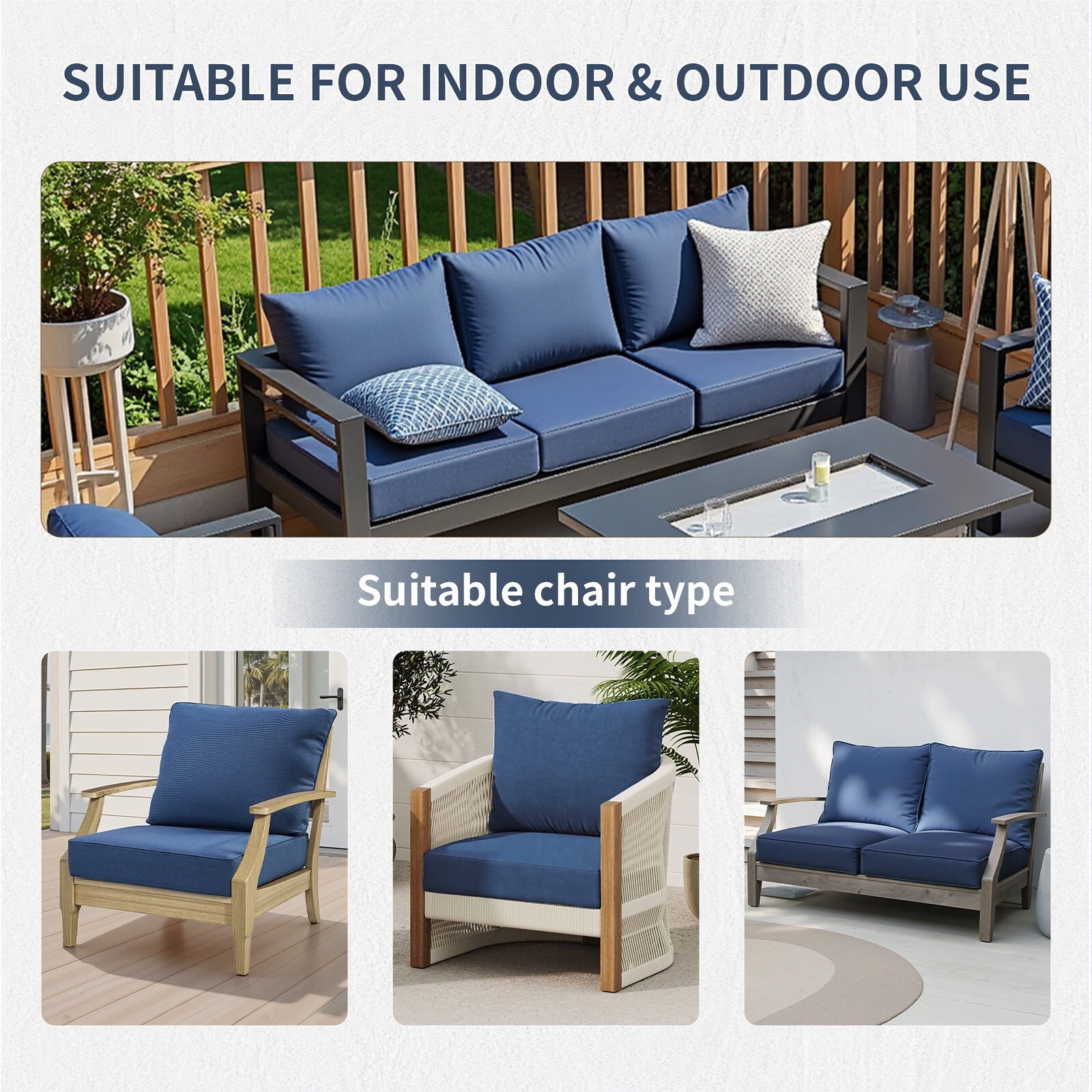 Bellefurn Luxury Outdoor Deep Seat Cushion 22 X 24 X 6 inch for Patio Furniture,Outdoor Sofa Cushions Chairs Cushions,Waterproof & Fade Resistant Patio Furniture Cushions for Wicker Chair,Couch