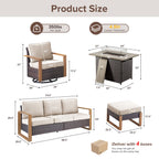 Bellefurn 6 Pieces Patio Furniture Sets with 41” Propane Fire Pit Table,Rattan Outdoor Conversation Sets with Swivel Glider Chairs Sofa and Ottomans for Porch Backyard Balcony