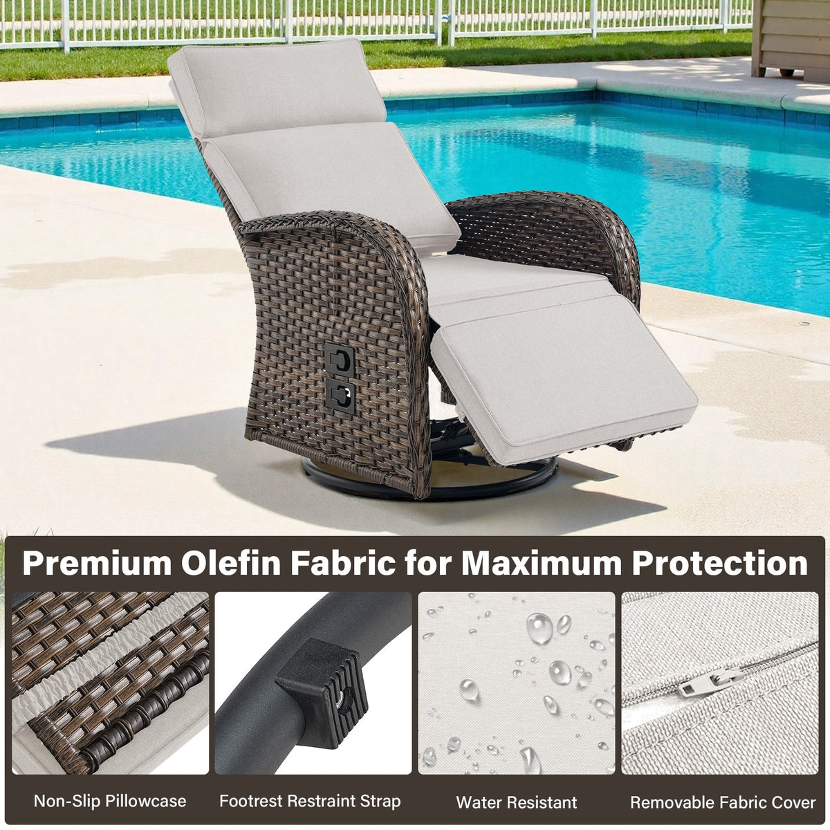 Bellefurn Outdoor Swivel Recliner Chairs with Side Table,Patio Wicker Recliner Chairs Outdoor Lounge Chairs with Thickness Cushions,Adjustable Angle,Reclining Lounge Chair for Outdoor,Pool,Garden
