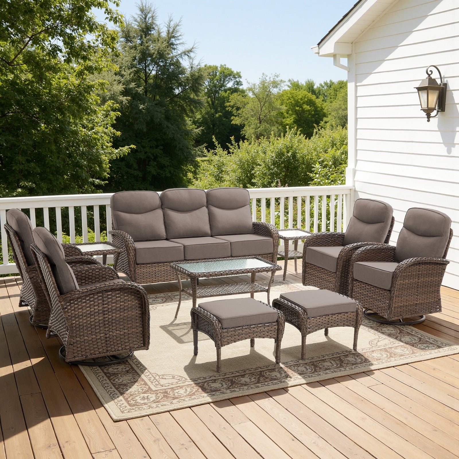 Bellefurn Luxury Patio Furniture Sets with 6-Inch Thick Cushions,High Back Wicker Swivel Rocker Patio Chairs,Outdoor Couch and Ottomans,All-Weather Conversation Set for Porch Deck Yard Pool