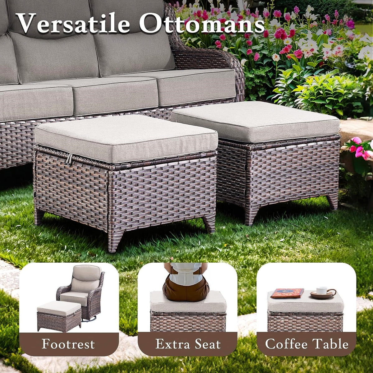 Bellefurn Luxury 6 Pieces Outdoor Patio Furniture Set with Swivel Rocker Chairs 6-inch Extra Thick Cushions,Sofa Coffee Table,Wicker Conversation Sets for Porch Deck Backyard Poolside