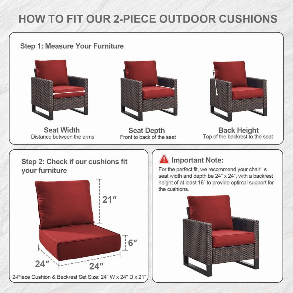 Bellefurn Outdoor Deep Seat Cushion 24 X 24 X 6 inch for Patio Furniture,Outdoor Chair Cushions Waterproof & Fade Resistant Patio Furniture Cushions for Wicker Chair, Sofa, Couch