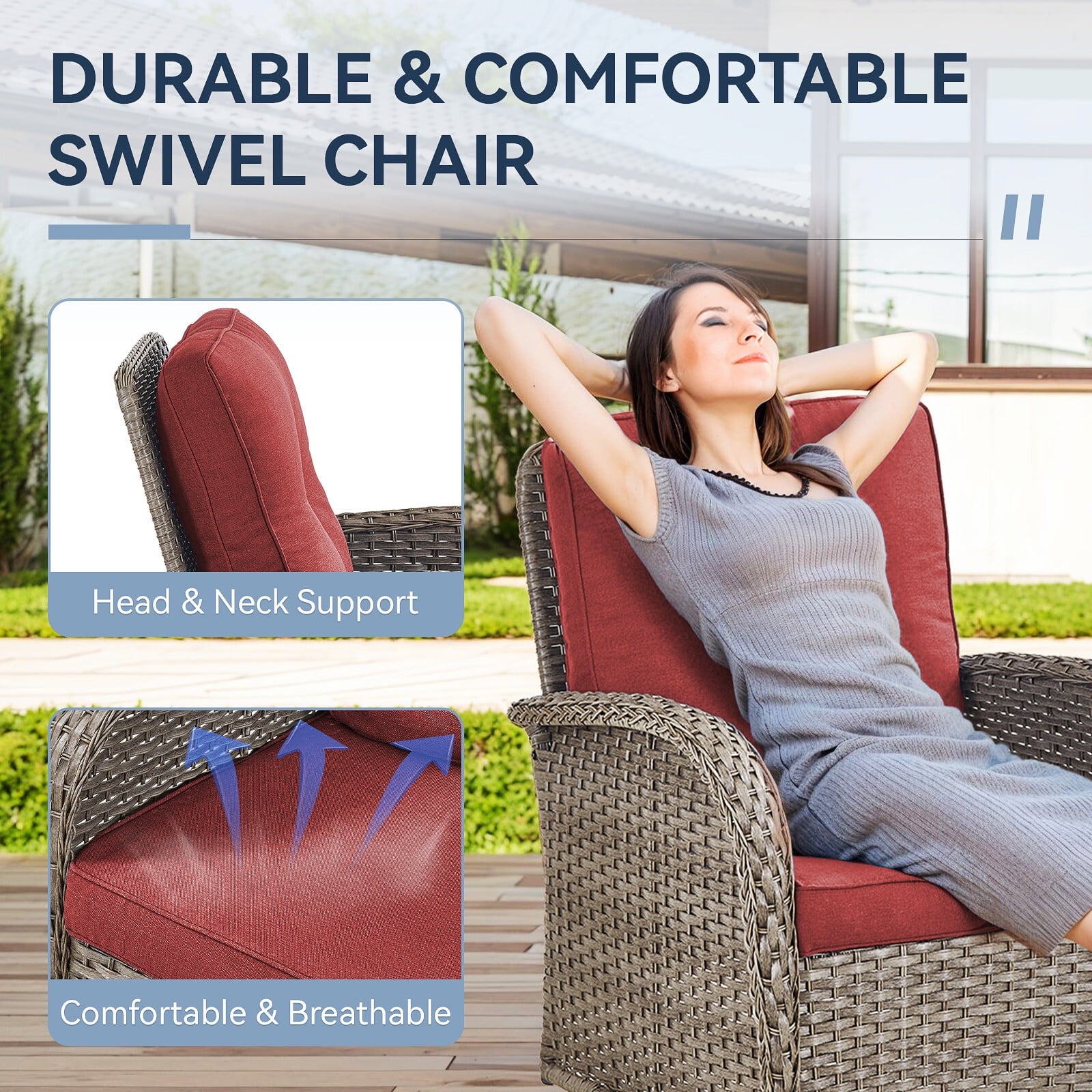 Bellefurn 5 Pieces Outdoor Patio Furniture Sets with Swivel Rocker Cha