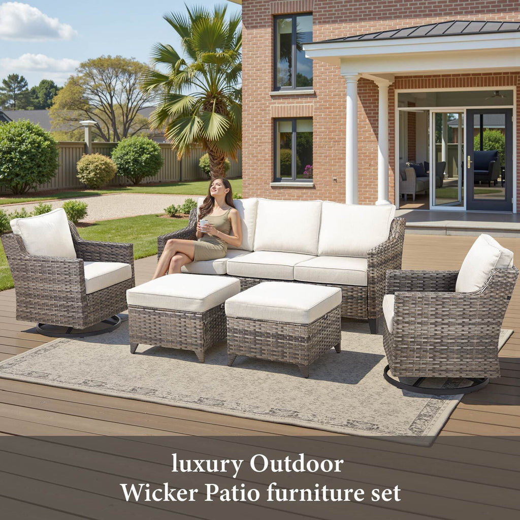 Patio Furniture Sets with Swivel Chairs,All-Weather Outdoor Patio Conversation Sets with High Back Outdoor Swivel Rocker Chairs,Couch,Coffee Tabel and Ottomans for Porch Deck Backyard