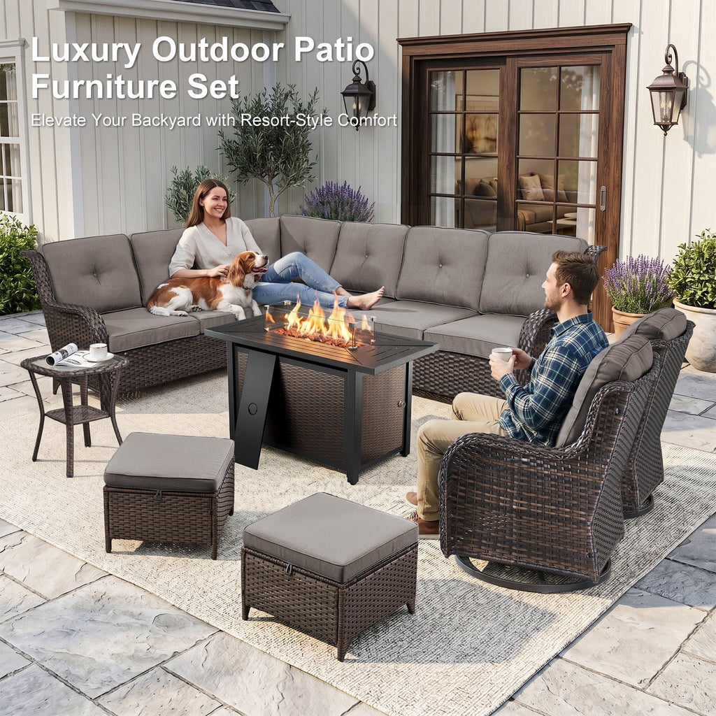Bellefurn Outdoor Patio Furniture Set,Wicker Sectional Sofa Set with Coffee Table, L-Shaped All Weather Rattan Conversation Set for Backyard,Porch,Deck and Garden