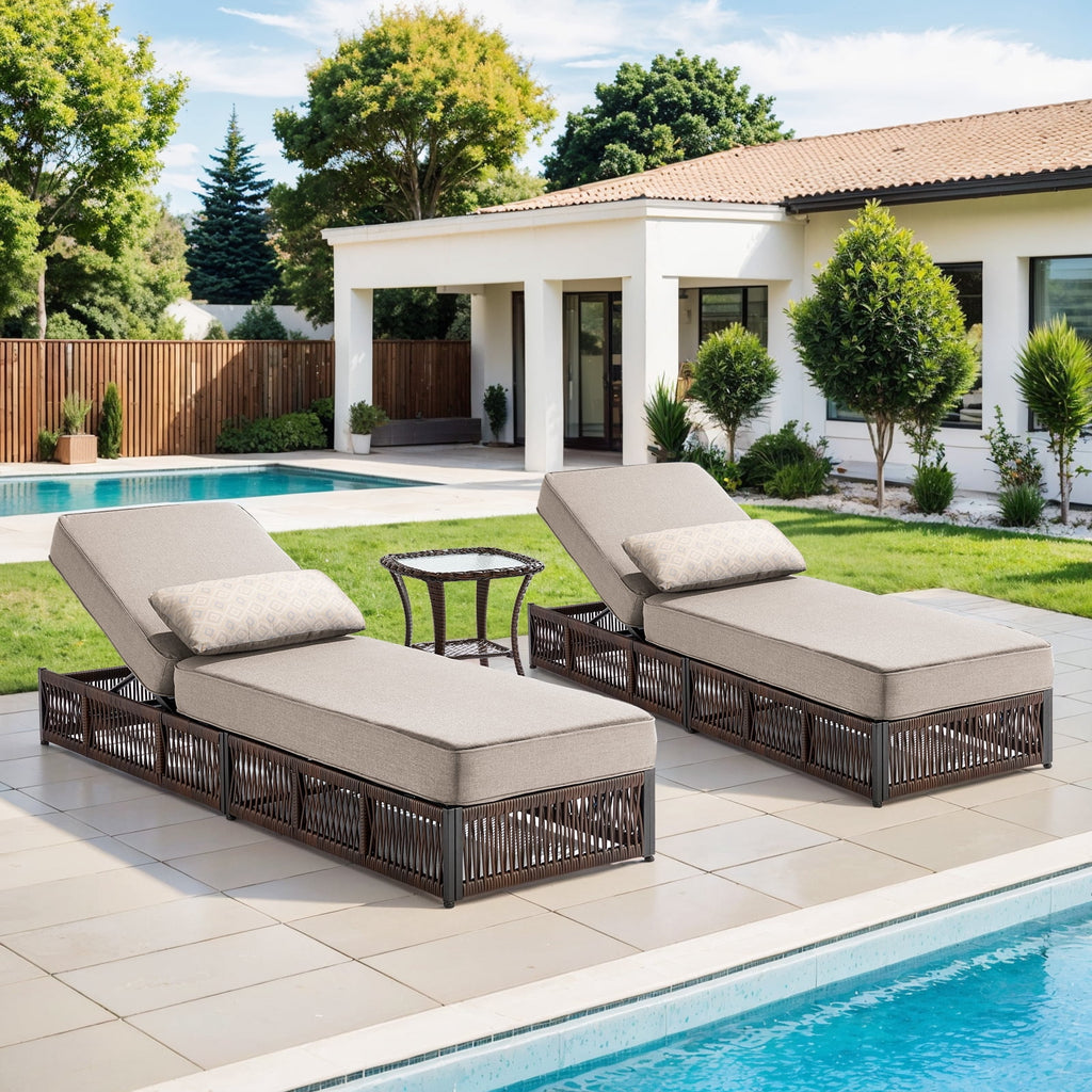 Bellefurn Outdoor Wicker Chaise Lounge with 5" Thick Cushion,High-Back Patio Lounge Chair with 5-Position Adjustable Backrest,All-Weather Rattan Recliner for Poolside,Backyard,Garden & Deck