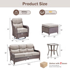 Bellefurn Luxury 6 Pieces Outdoor Patio Furniture Set with Swivel Rocker Chairs 6-inch Extra Thick Cushions,Sofa Coffee Table,Wicker Conversation Sets for Porch Deck Backyard Poolside