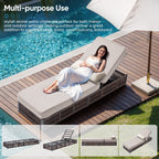 Bellefurn Outdoor Wicker Chaise Lounge with 5" Thick Cushion,High-Back Patio Lounge Chair with 5-Position Adjustable Backrest,All-Weather Rattan Recliner for Poolside,Backyard,Garden & Deck