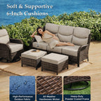Bellefurn Luxury 6 Pieces Outdoor Patio Furniture Set with Swivel Rocker Chairs 6-inch Extra Thick Cushions,Sofa Coffee Table,Wicker Conversation Sets for Porch Deck Backyard Poolside