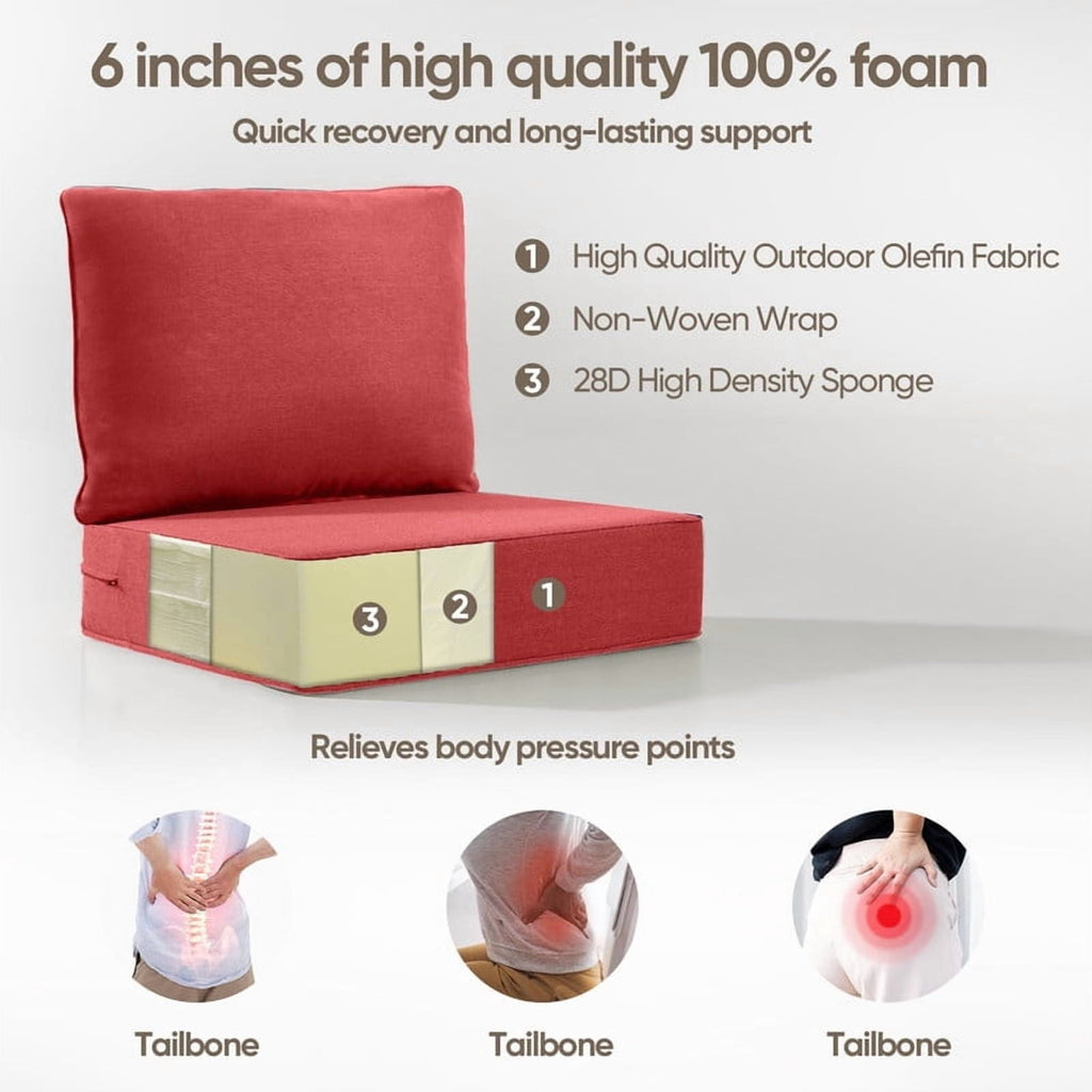Bellefurn Outdoor Deep Seat Cushion 24 X 24 X 6 inch for Patio Furniture,Outdoor Chair Cushions Waterproof & Fade Resistant Patio Furniture Cushions for Wicker Chair, Sofa, Couch