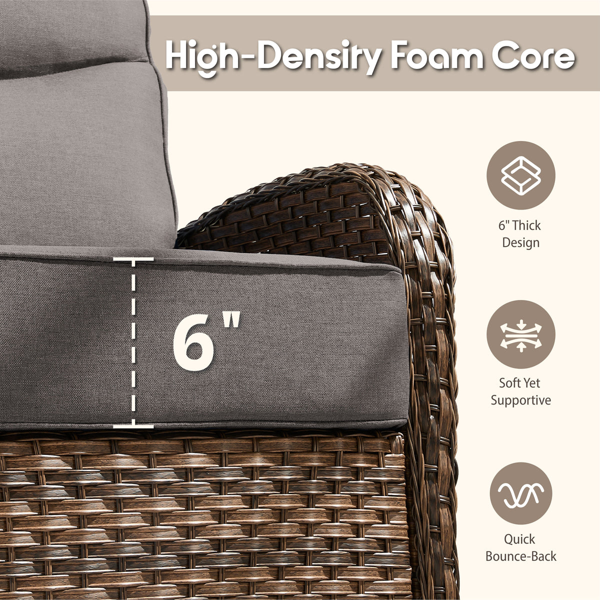 Bellefurn Patio Swivel Rocker Chairs Set of 2 with Ottomans,Outdoor Swivel Chairs with 6" Thick Cushions, All-Weather Conversation Set for Porch, Backyard, Deck & Garden