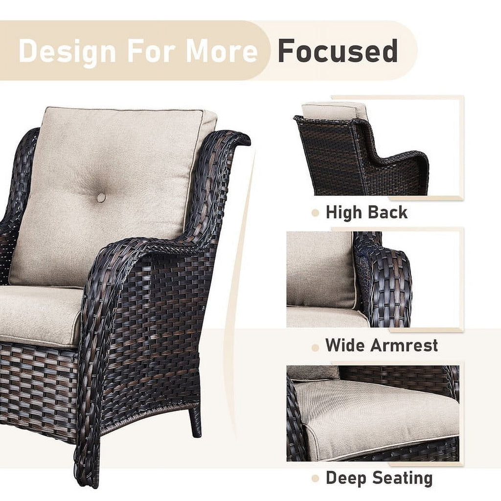 Bellefurn Patio Wicker Chairs Set of 2,High Back Outdoor Rattan Patio Chairs Outdoor Conversation Set for Garden Backyard Proch Deck