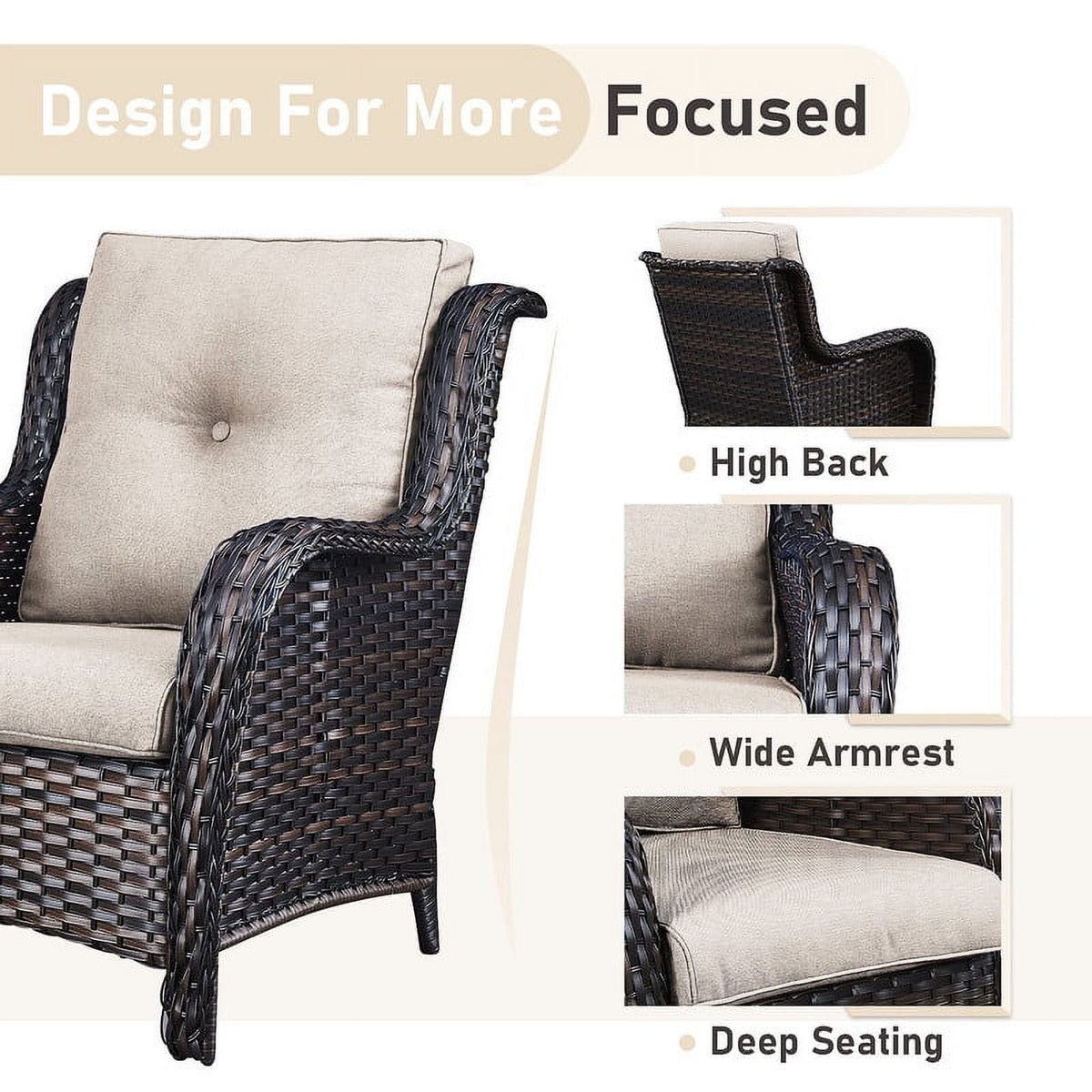 Bellefurn Patio Wicker Chairs Set of 2,High Back Outdoor Rattan Patio Chairs Outdoor Conversation Set for Garden Backyard Proch Deck
