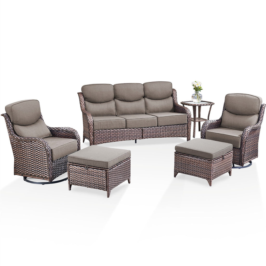 Bellefurn Luxury Outdoor Patio Furniture Sets Outdoor Conversation Sets with Swivel Rocker Patio Chairs with 6" Thick Cushion,Sofa and Glass Coffee Table for Porch Deck Backyard Poolside