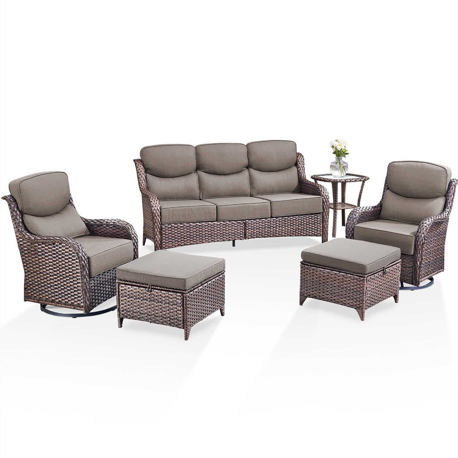 Bellefurn Luxury Outdoor Patio Furniture Sets Outdoor Conversation Sets with Swivel Rocker Patio Chairs with 6" Thick Cushion,Sofa and Glass Coffee Table for Porch Deck Backyard Poolside