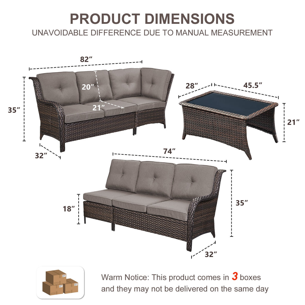 Bellefurn Outdoor Patio Furniture Set,Wicker Sectional Sofa Set with Coffee Table, L-Shaped All Weather Rattan Conversation Set for Backyard,Porch,Deck and Garden