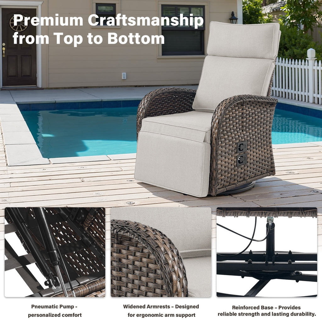 Bellefurn Outdoor Swivel Recliner Chairs with Side Table,Patio Wicker Recliner Chairs Outdoor Lounge Chairs with Thickness Cushions,Adjustable Angle,Reclining Lounge Chair for Outdoor,Pool,Garden
