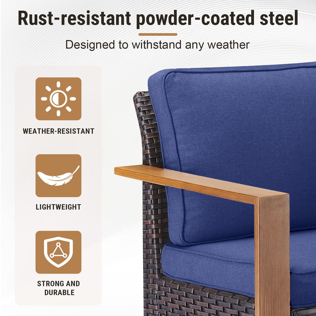 Bellefurn Luxury Patio Furniture Sets with 41” Propane Fire Pit Table,Rattan Outdoor Deep Seating Conversation Set with Swivel Glider Patio Chair,Rattan Sofa&Ottomans for Porch Backyard