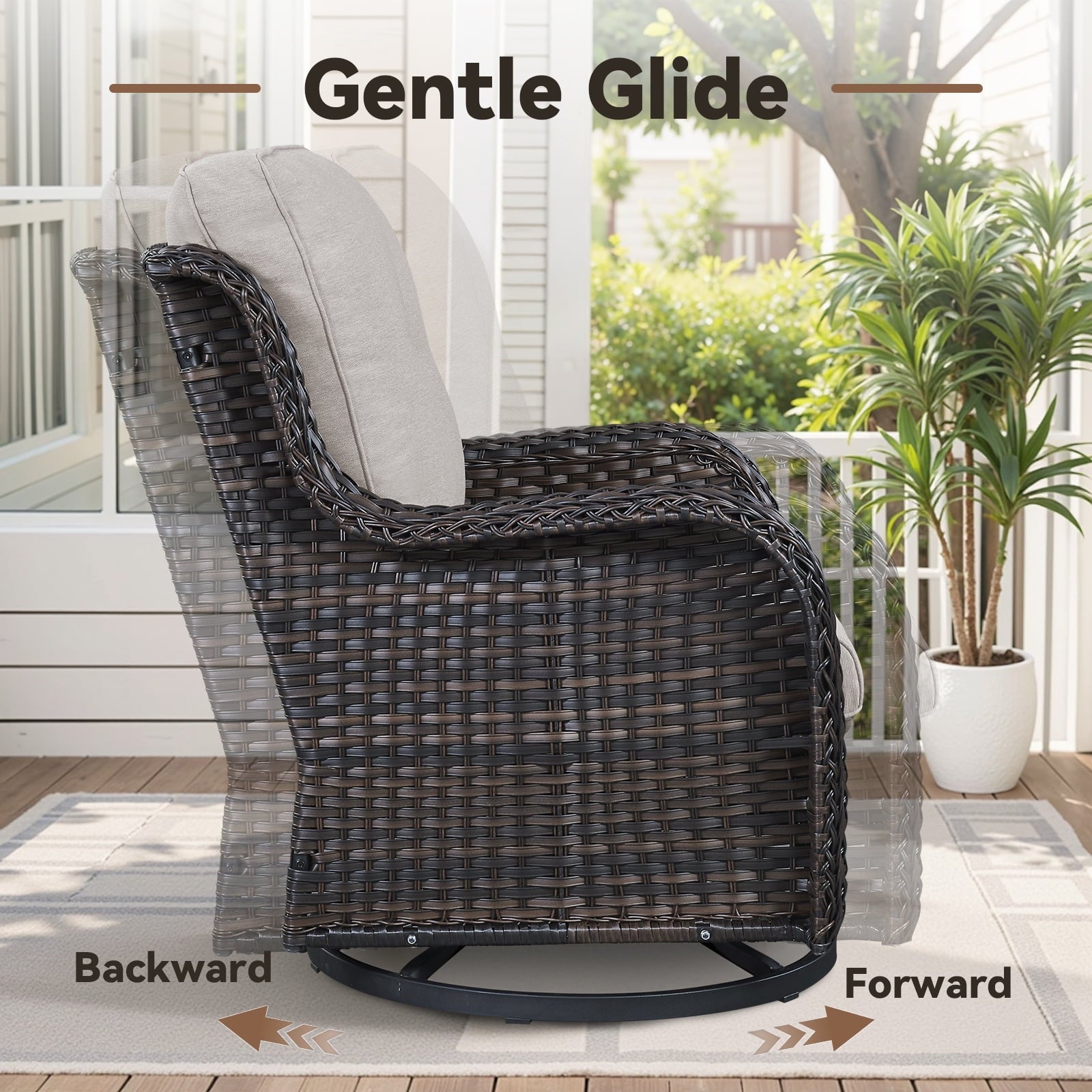 Bellefurn Outdoor Patio Furniture Sets with Swivel Rocker Chairs,3-Seat Sofa and Ottoman High-Back Rattan Patio Conversation Sets for Porch Deck Backyard Poolside