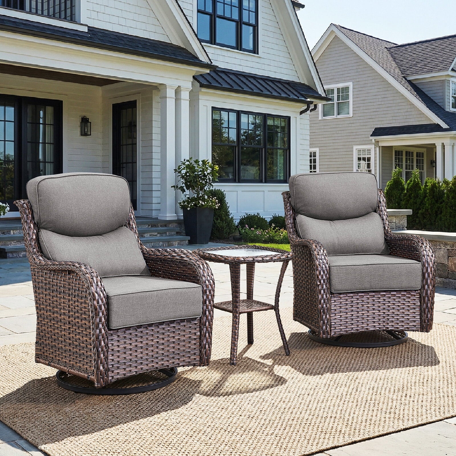 Bellefurn Outdoor Swivel Rocker Patio Chairs with Side Table,Patio Swivel Chairs Set of 2 Wicker Patio Chairs Patio Furniture Set for Porch Balcony Garden Deck Yard