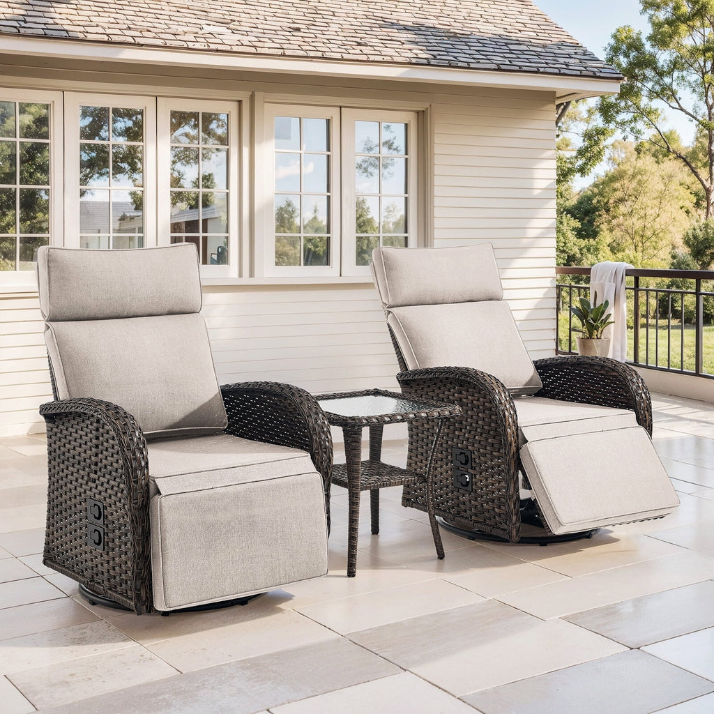Bellefurn Outdoor Swivel Recliner Chairs with Side Table,Patio Wicker Recliner Chairs Outdoor Lounge Chairs with Thickness Cushions,Adjustable Angle,Reclining Lounge Chair for Outdoor,Pool,Garden