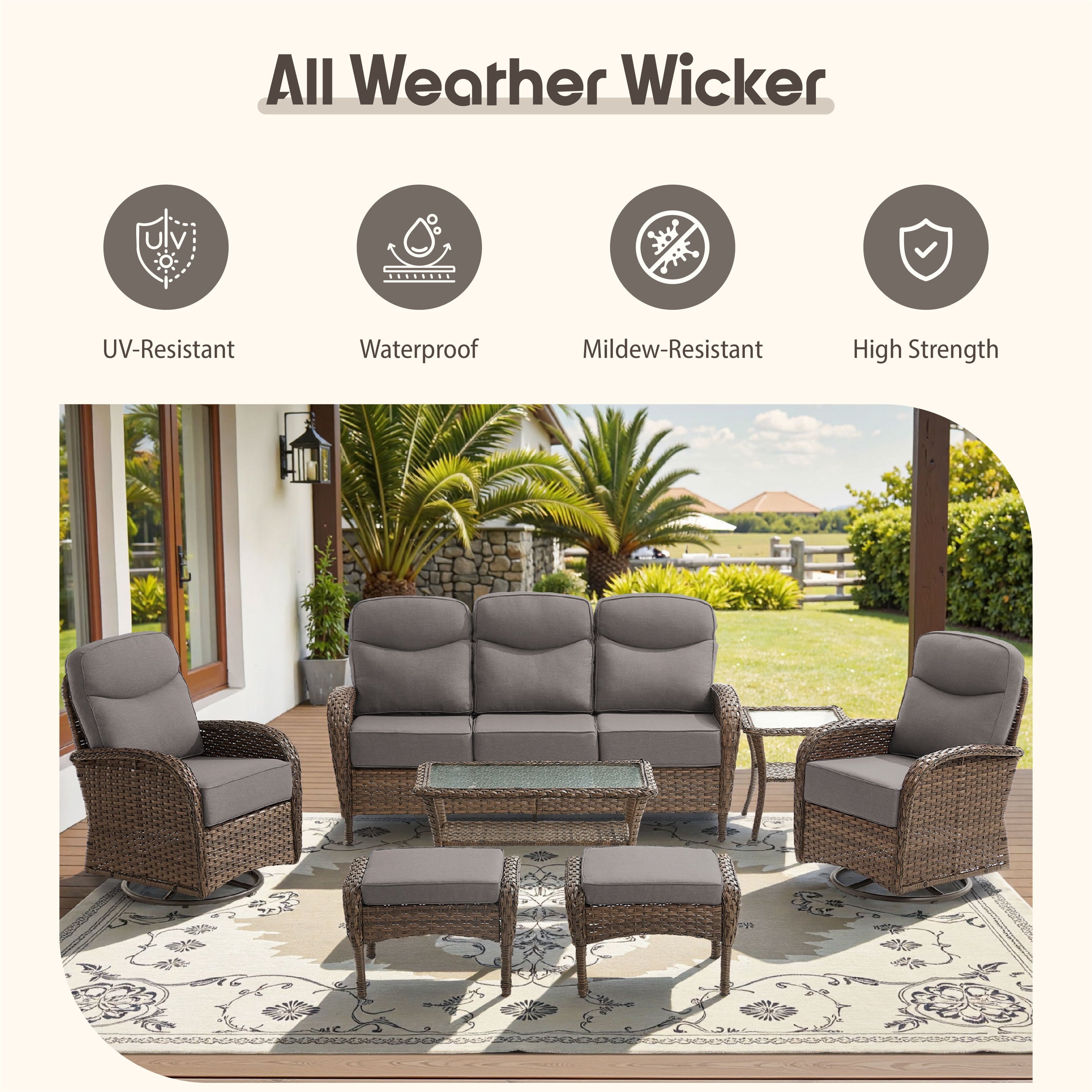 Bellefurn Outdoor Swivel Rocker Patio Chairs,Patio Swivel Chairs Set of 2,Swivel Glider Lounge Chairs with Side Table Patio Furniture Set for Outdoor,Balcony,Front Porch,Firepit Area