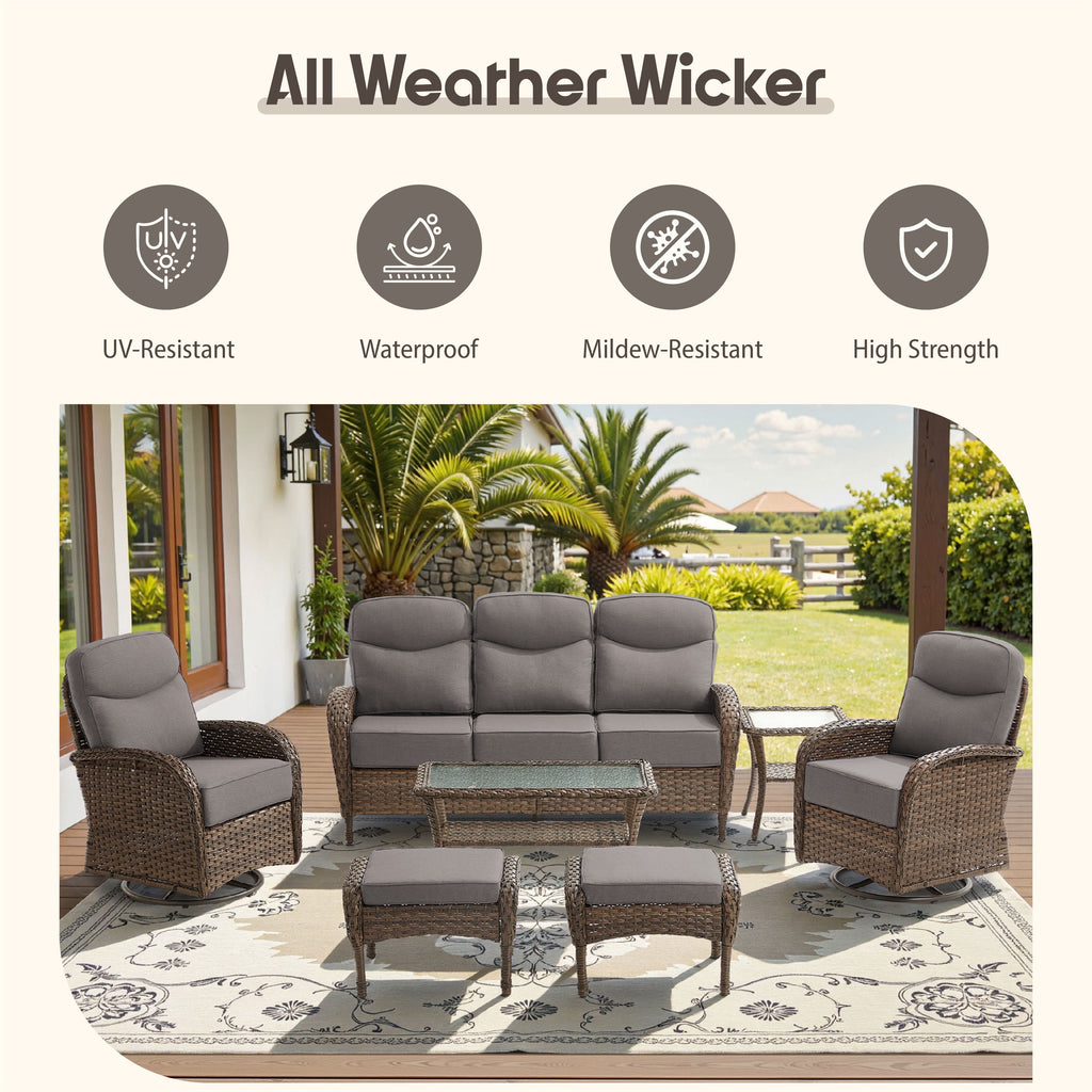 Bellefurn Patio Swivel Rocker Chairs Set of 2 with Ottomans,Outdoor Swivel Chairs with 6" Thick Cushions, All-Weather Conversation Set for Porch, Backyard, Deck & Garden