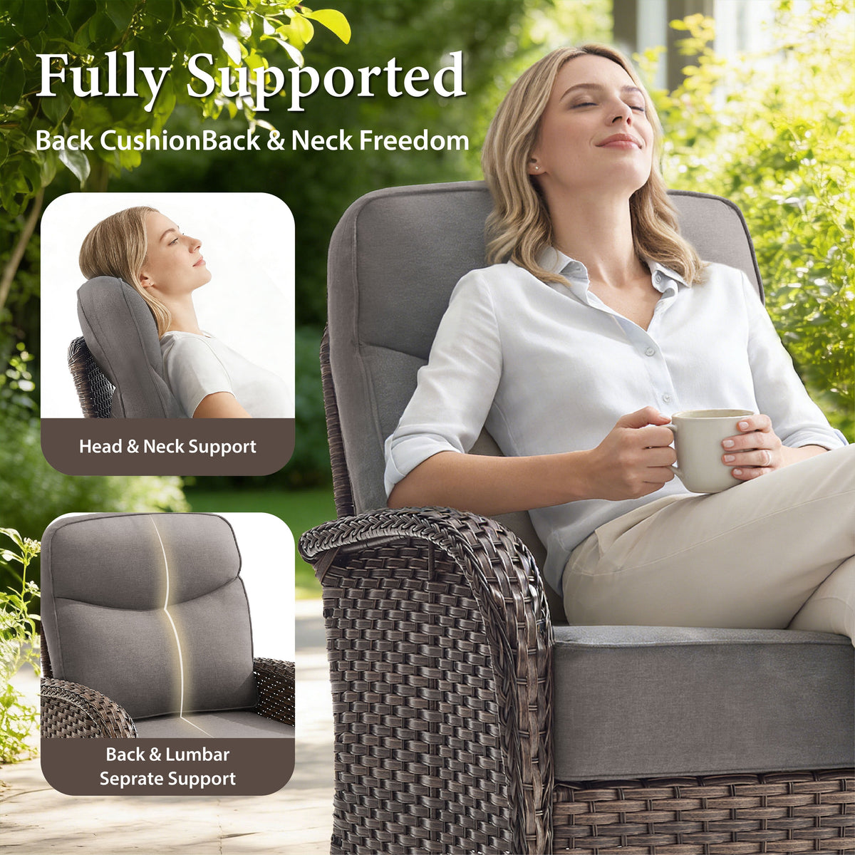 Bellefurn Patio Swivel Rocker Chairs Set of 2 with Ottomans,Outdoor Swivel Chairs with 6" Thick Cushions, All-Weather Conversation Set for Porch, Backyard, Deck & Garden