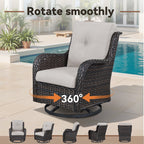 Bellefurn Outdoor Patio Furniture Sets with Swivel Rocker Chairs,3-Seat Sofa and Ottoman High-Back Rattan Patio Conversation Sets for Porch Deck Backyard Poolside