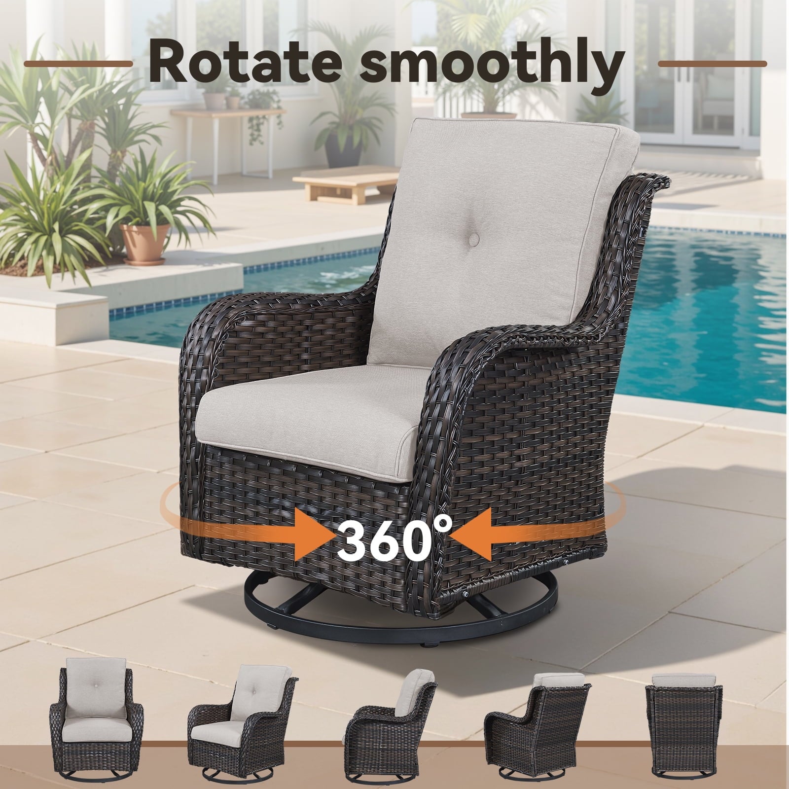 Bellefurn Outdoor Patio Furniture Sets with Swivel Rocker Chairs,3-Seat Sofa and Ottoman High-Back Rattan Patio Conversation Sets for Porch Deck Backyard Poolside