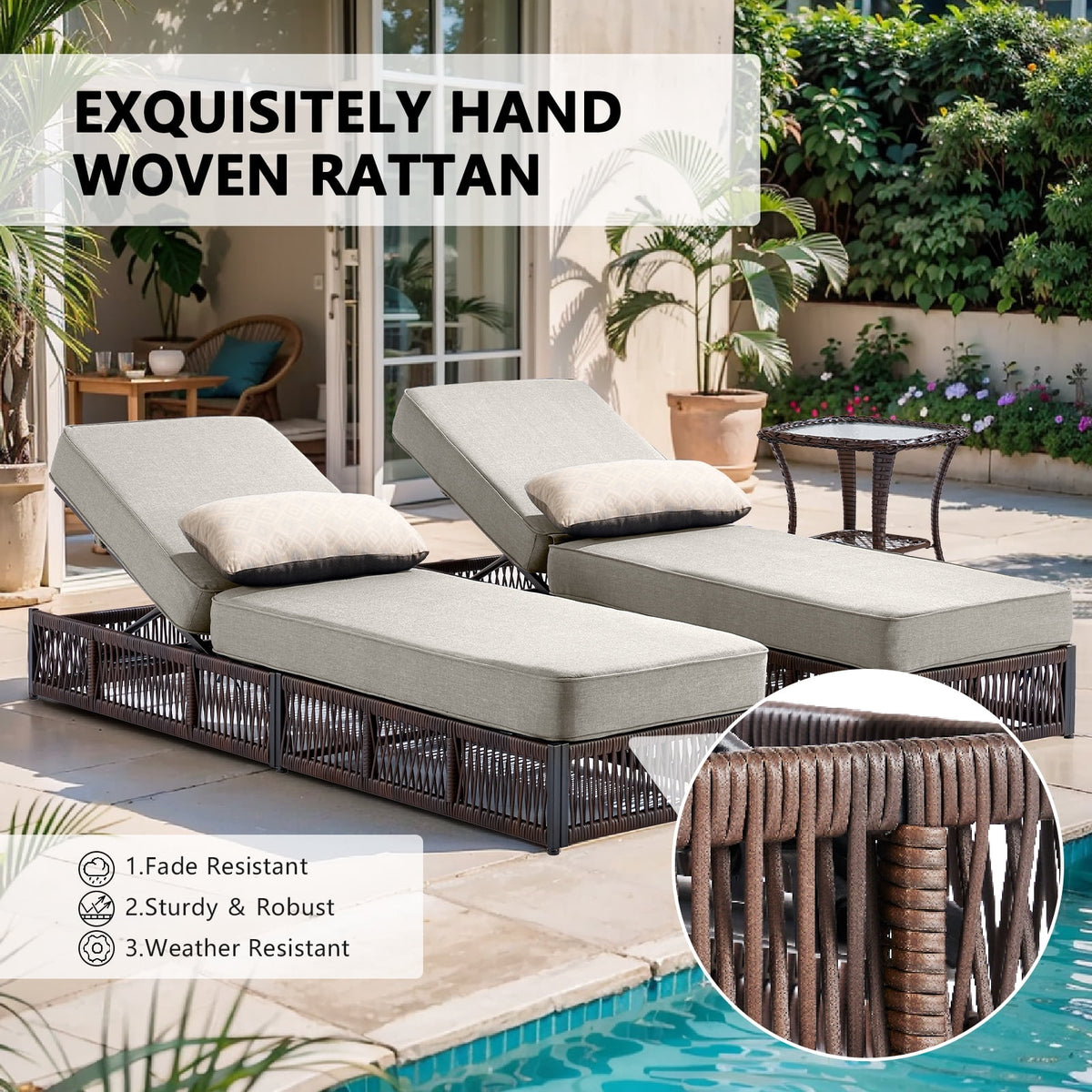 Bellefurn Outdoor Wicker Chaise Lounge with 5" Thick Cushion,High-Back Patio Lounge Chair with 5-Position Adjustable Backrest,All-Weather Rattan Recliner for Poolside,Backyard,Garden & Deck