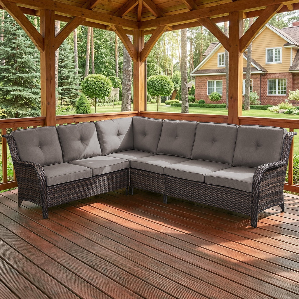 Bellefurn Outdoor Patio Furniture Set,Wicker Sectional Sofa Set with Coffee Table, L-Shaped All Weather Rattan Conversation Set for Backyard,Porch,Deck and Garden