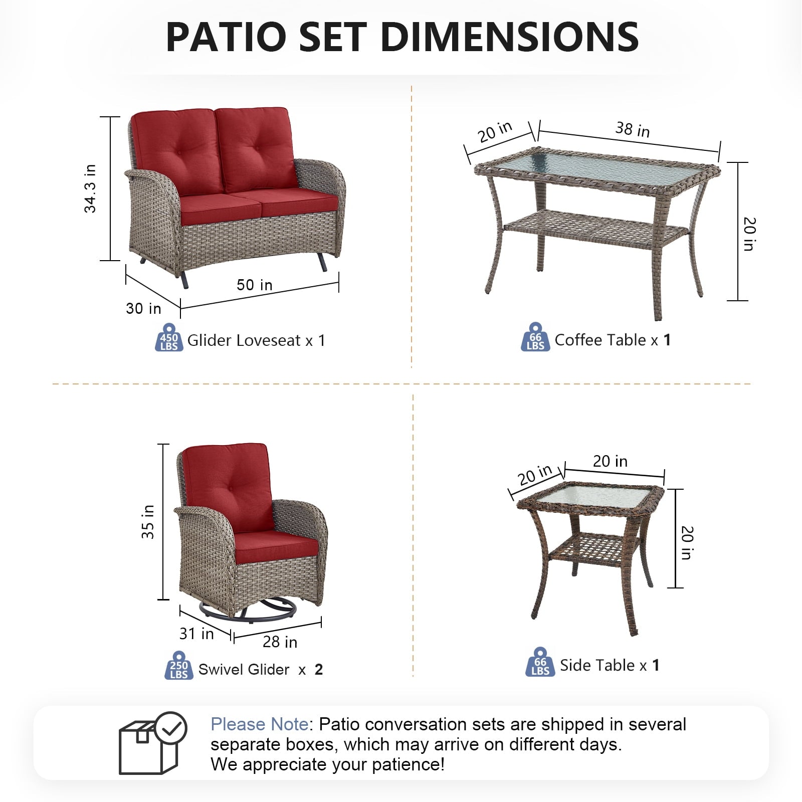 Bellefurn 5 Pieces Outdoor Patio Furniture Sets with Swivel Rocker Cha